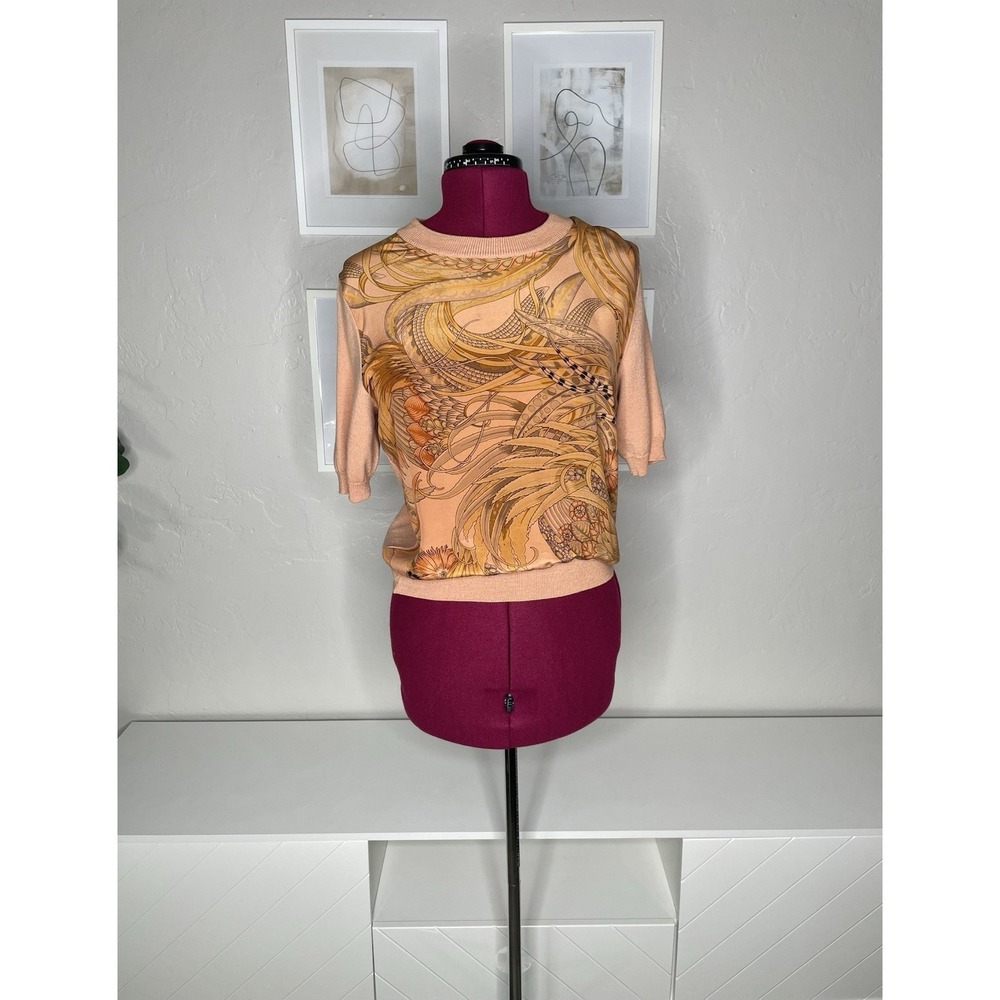 Vintage 90's Salvatore Ferragamo Blouse Top Luxury Womens M (42/44) Floral Peach